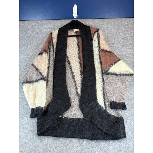 Vintage Mohair Wool Cardigan Womens XL Colorblock Geometric Open Front Oversized - Picture 2 of 8